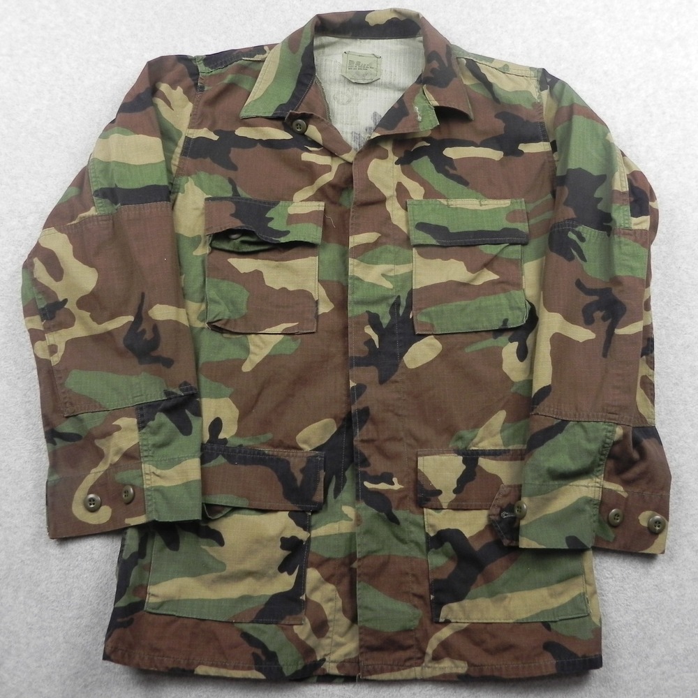 American Apparel Camo Combat Coat Mens Small Long Woodland Ripstop BDU Jacket